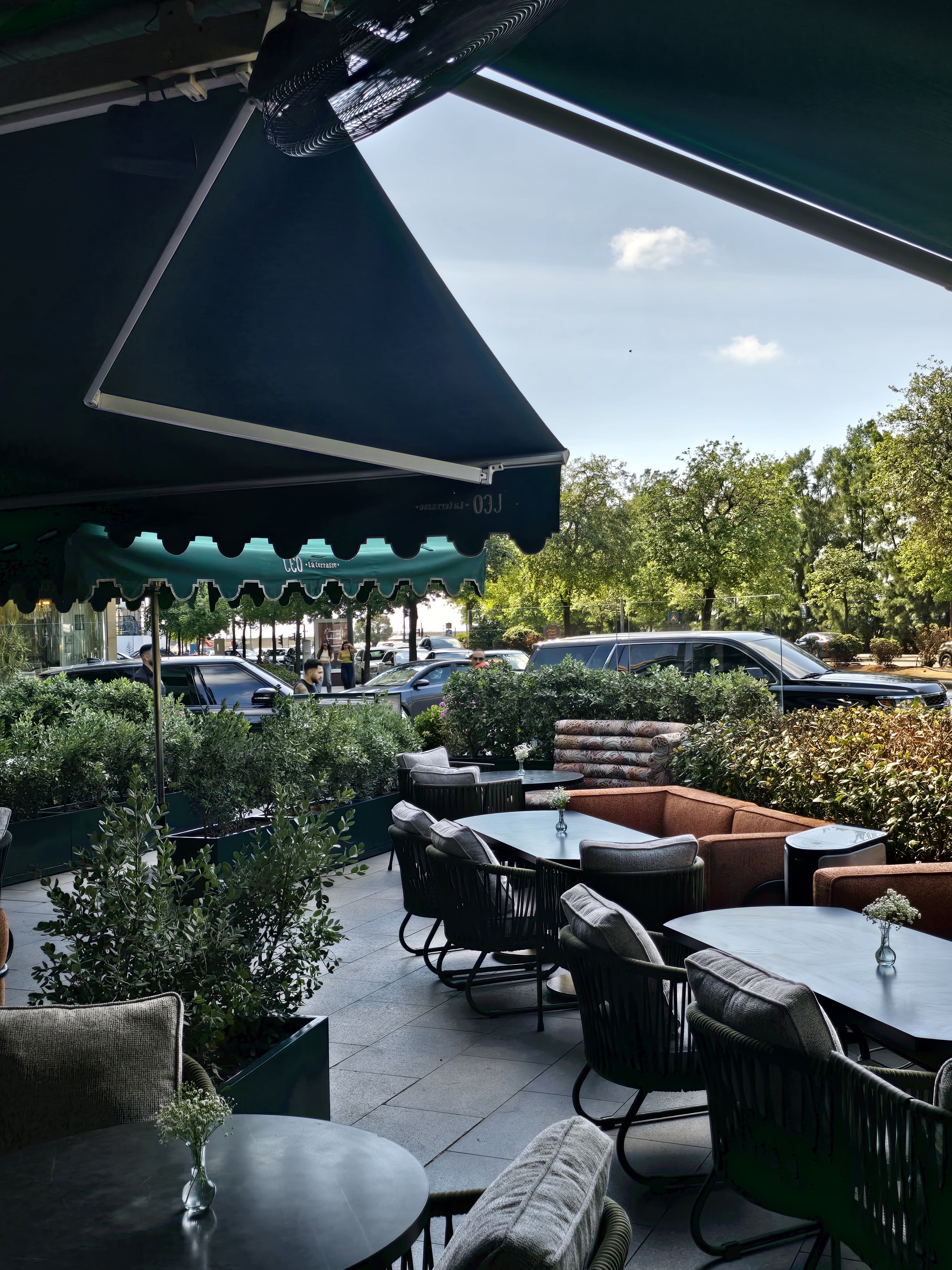 The terrace under the emerald awning